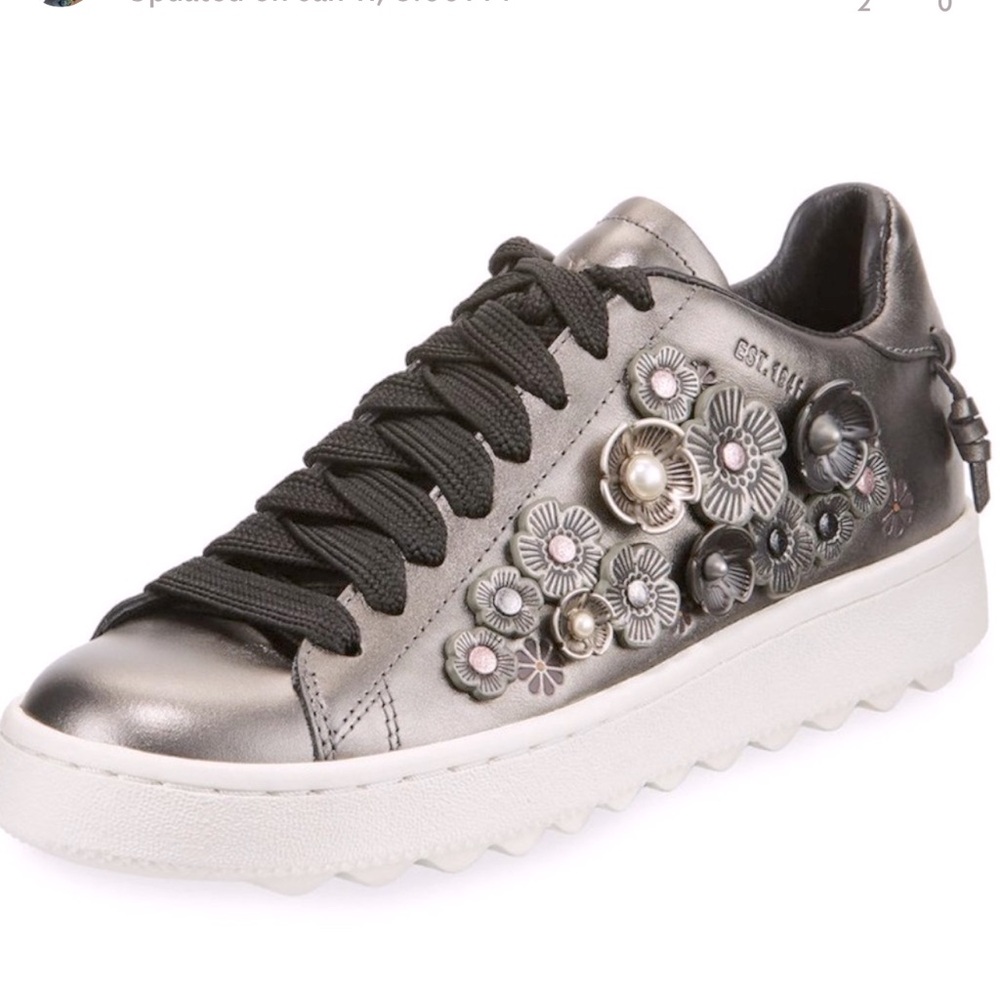 Coach Tea Rose sneakers in Gunmetal size 9.